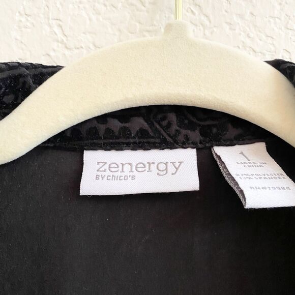 Chico's Black Paisley Neema Flocked Snap Button Long Sleeve Jacket Womans Sz 1 S - Picture 3 of 10